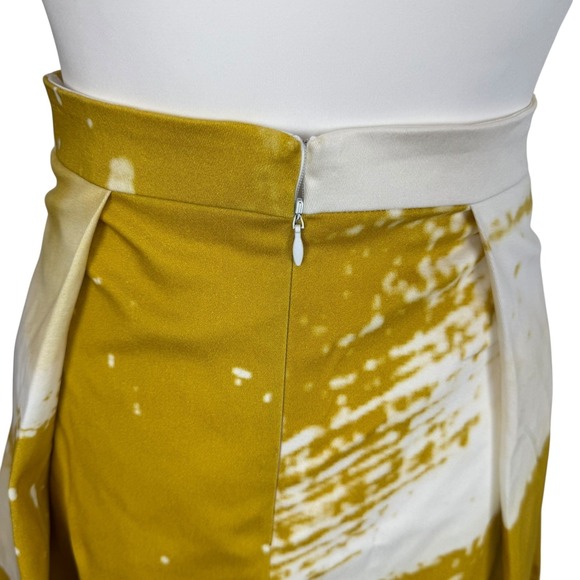 Ellender Anthropologie Painterly Mustard Yellow Abstract Pleated Midi Skirt 4 - Picture 9 of 11